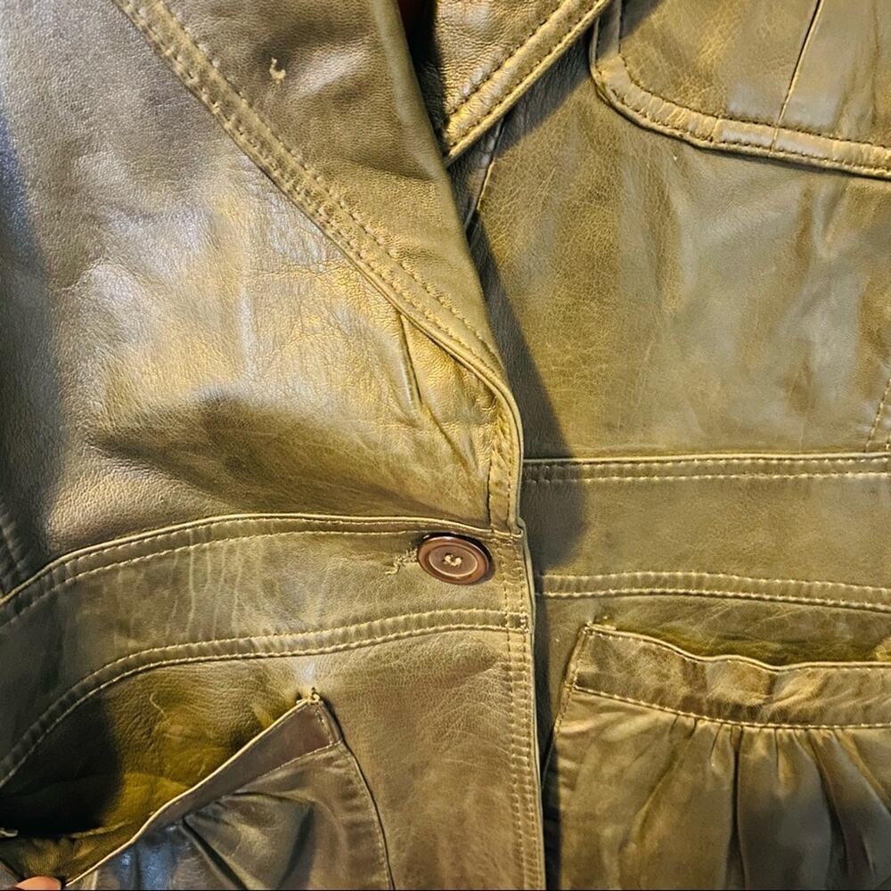 The Knits and Outerwear Co. Olive Green Single Button Leather Jacket, Sz S - Picture 3 of 11
